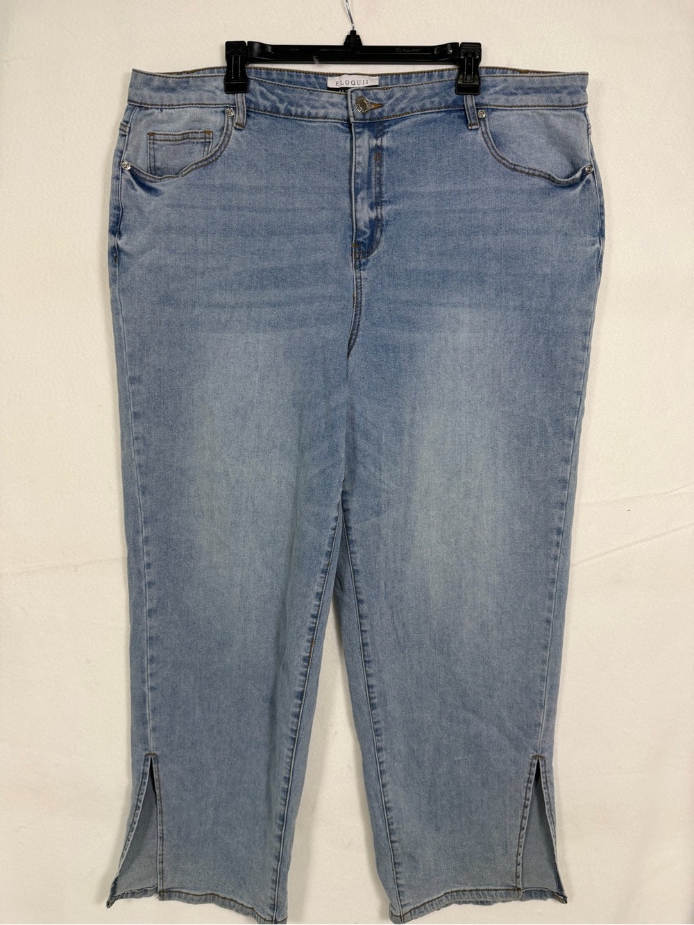 Elloquii Elements Women's Plus Size Jean Straight Leg with Side Slit Light Wash